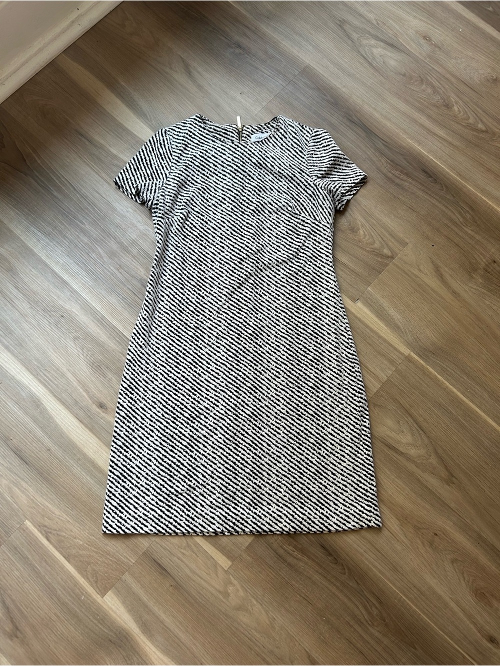 Black and White Striped Calvin Klein Mini Pencil Dress